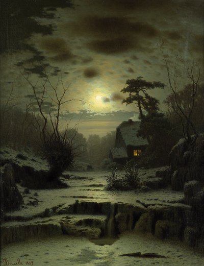 Paisaje invernal con luna llena de Louis Douzette